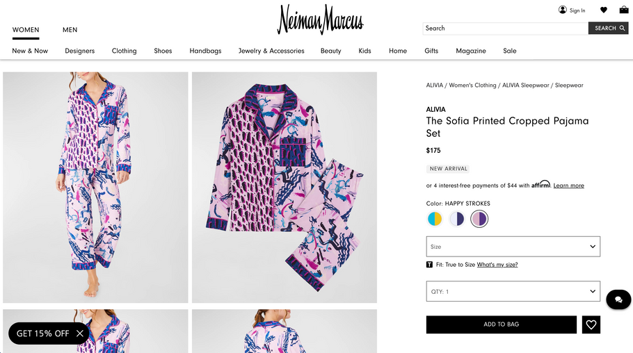 Alivia Pajamas now carried by Neiman Marcus