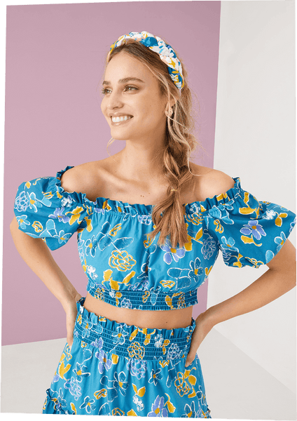 leinwände Puff-sleeve Pleats Top ブルー F The Blaire Top - Women's Puff Sleeve Crop Top – Alivia